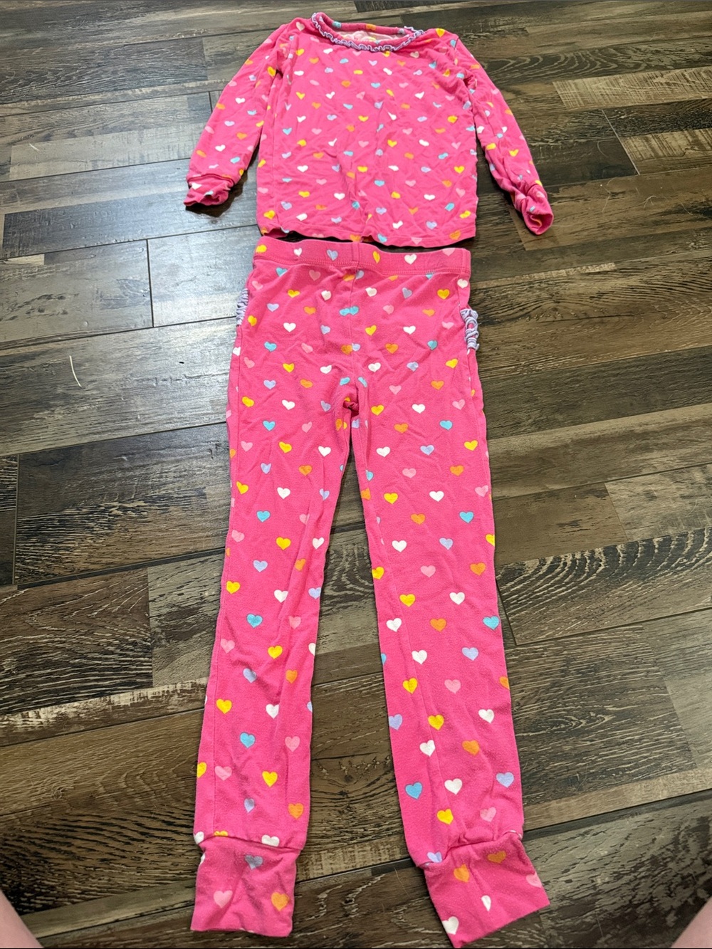 Girls' Pink Heart Print Pajama Set - Cozy Two-Piece Sleepwear